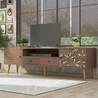 ManoMano Lowboard, Vintage TV-Schrank - mit 2 Türen und 2 Schubladen, Goldene Füße - 180x38x50.5cm Angebot