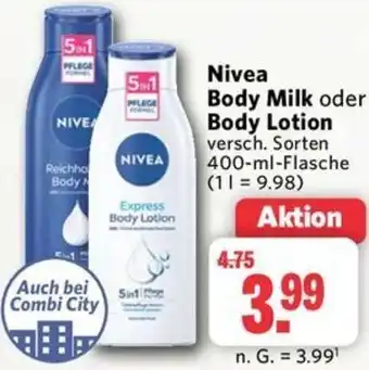 Combi Nivea Body Milk oder Body Lotion 400 ml Flasche Angebot