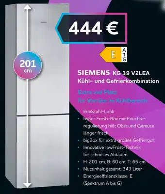 Wirliebentechnik Siemens KG 39 V2LEA Kühl und Gefrierkombination Angebot