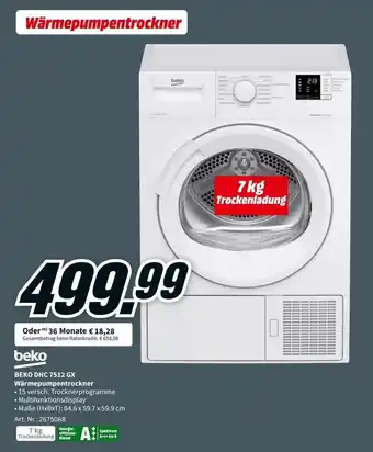 MediaMarkt Beko DHC 7512 GX Wärmepumpentrockner Angebot