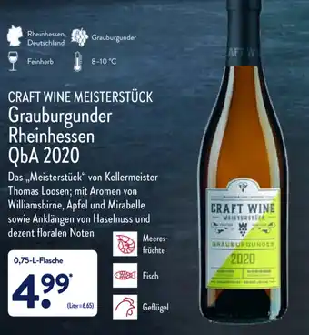 Aldi Nord Craft Wine Meisterstück Grauburgunder Rheinhessen QbA 2020 Angebot