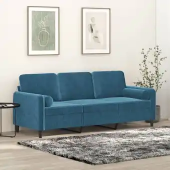 ManoMano Bonnevie - 3-Sitzer-Sofa mit Zierkissen Blau 180 cm Samt vidaXL198657 Angebot