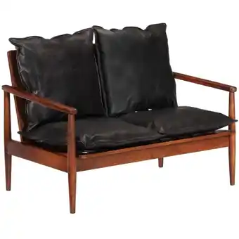 ManoMano Bonnevie - 2-Sitzer-Sofa Schwarz Echtleder und Massivholz Akazie vidaXL133432 Angebot