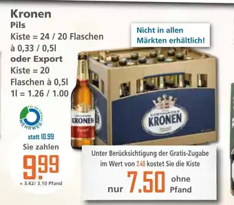 Klaas und Kock Kronen Pils 24/20x0,33/0,5L Angebot