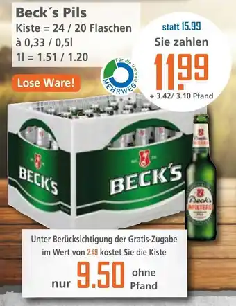 Klaas und Kock Beck's Pils 20 x 0,5/24 x 0,33L Angebot