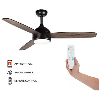 ManoMano Siroco Deckenventilator dc 132x40cm 55W Schwarz mit Holzflügeln, dimmbarem Licht, Timer und Smart Application - Kekai Angebot