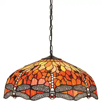 ManoMano Interiors Dragonfly Flame - 3 Licht große Decke Anhänger Bronze, Rot, Libelle Tiffany Glas, E27 Angebot