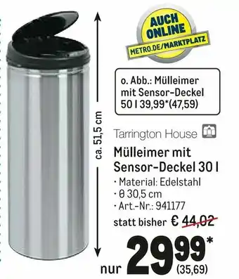 METRO Tarrington House Mülleimer mit Sensor Deckel 30L Angebot