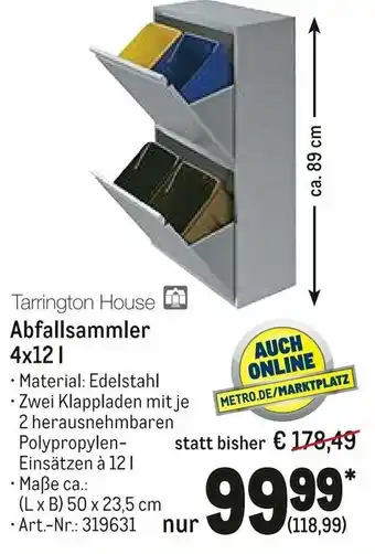 METRO Tarrington House Abfallsammler 4x12 L Angebot