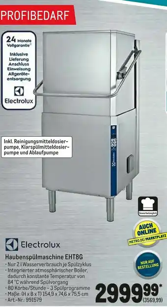 METRO Electrolux Haubenspülmaschine EHT8G Angebot