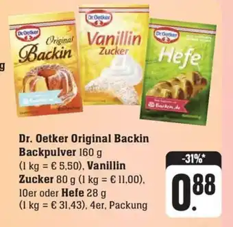 Schmidt's Märkte Dr. Oetker Original Backin Backpulver 160 g, Vanillin Zucker 80 g, 10er oder Hefe 28 g Angebot