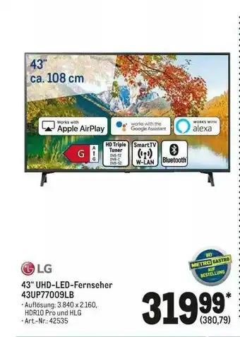 METRO LG 43” Uhd Led Fernseher 43UP77009LB Angebot