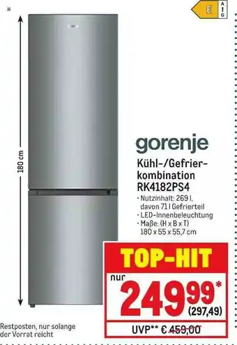 METRO Gorenje Kühl-gefrierkombination RK4182PS4 Angebot