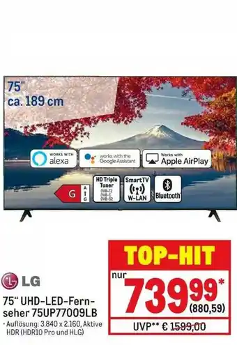 METRO LG 75” Uhd Led Fernseher 75up77009lb Angebot