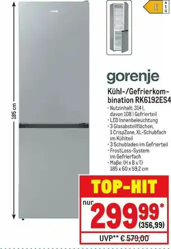 METRO Gorenje Kühl-gefrierkombination Rk6192es4 Angebot