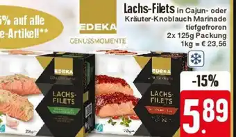 Edeka EDEKA GENUSSMOMENTE Lachs-Filets in Cajun- oder Kräuter-Knoblauch Marinade tiefgefroren 2x 125g Angebot