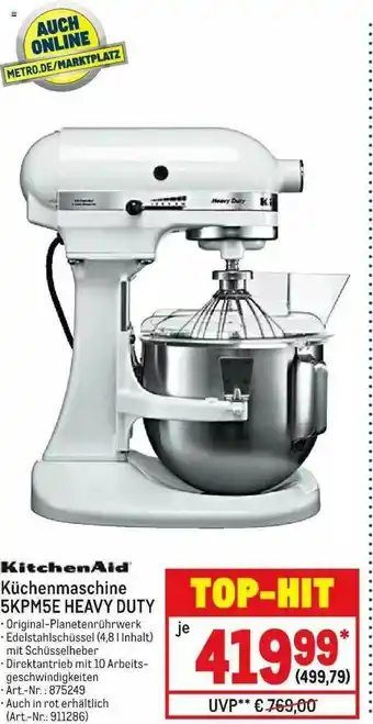 METRO Kitchenaid Küchenmaschine 5kpm5e Heavy Duty Angebot