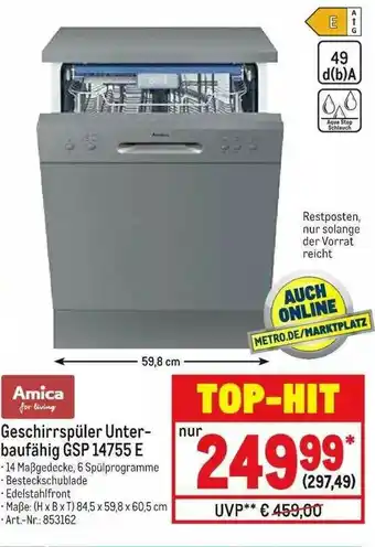 METRO Amica Geschirrspüler Unterbaufähig Gsp 14755 E Angebot