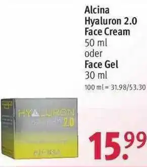 Rossmann Alcina Hyaluron 2.0 Face Cream Oder Face Gel Angebot