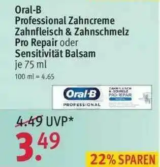 Rossmann Oral-b Professional Zahncreme Zahnfleisch & Zahnschmelz Pro Repair Oder Sensitivität Balsam Angebot