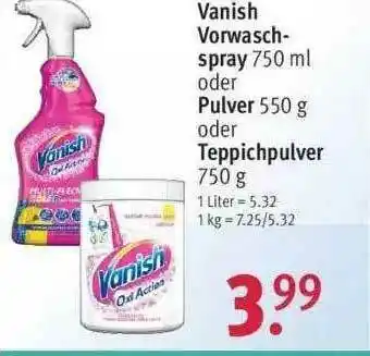 Rossmann Vanish Vorwaschspray Oder Pulver Oder Teppichpulver Angebot