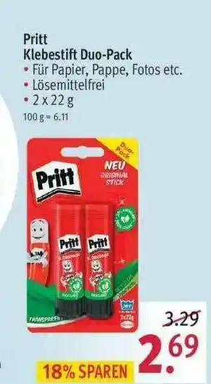 Rossmann Pritt Klebestift Duo-pack Angebot