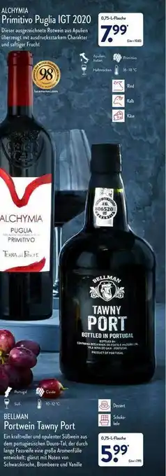 Aldi Nord Alchyma Primitivo Puglia Igt 2020, Bellman Portwein Tawny Port Angebot