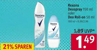 Rossmann Rexona deospray oder deo roll-on Angebot