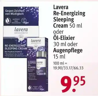 Rossmann Lavera re-energizing sleeping cream oder öl-elixier oder augenpflege Angebot