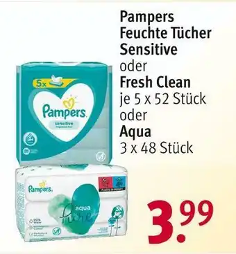 Rossmann Pampers feuchte tücher sensitive oder fresh clean oder aqua Angebot