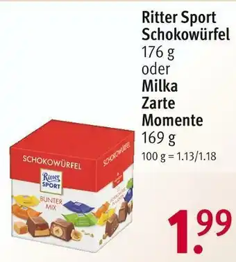 Rossmann Ritter sport oder milka schokowürfel oder zarte momente Angebot