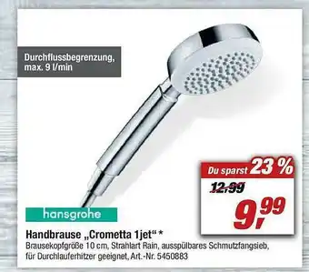 toom Baumarkt Hansgrohe Handbrause „crometta 1jet” Angebot