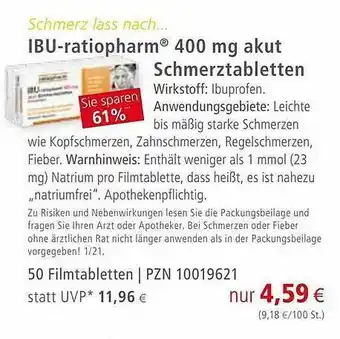 Apotal Ibu-ratiopharm 400 Mg Akut Schmerztabletten Angebot