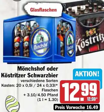 AEZ Mönchshof oder Köstritzer Schwarzbier 20x0,5/24x0,33 L Flaschen Angebot