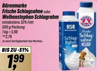 Simmel Bärenmarke Frische Schlagsahne oder Weihenstephan Schlagrahm 500 g Packung Angebot