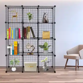 ManoMano Grosmonde - tagère en maille Rubik's Cube, 4 couches de 12 grilles de fil de fer barbelé pur, taille de grille 35 * 35 * 35cm Angebot