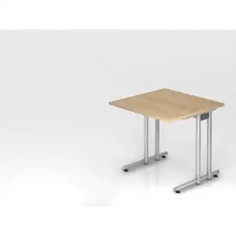 ManoMano Schreibtisch Mauno Eiche BxT 80x80cm Arbeitshöhe 72cm höhenjustierbar 0-10 mm C-Fuß-Gestell Silber Rechteckform Angebot