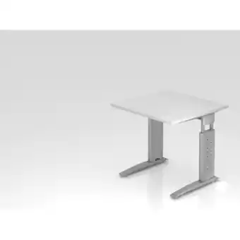 ManoMano Schreibtisch Mauri Weiß Silber Gestell BxT 80x80cm Arbeitshöhe 68-86cm höhenjustierbar, 2cm Raster C-Fuß-Gestell Rechteckform Angebot