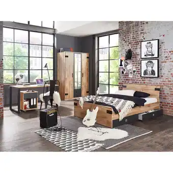 ManoMano Jugendzimmer Set mit Bett 90cm Bettschubkästen Kleiderschrank 135cm und Schreibtisch 6-teilig EVERTON-43 - braun Angebot