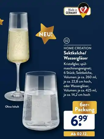 Aldi Nord Home Creation Sektkelche / Wassergläser Angebot