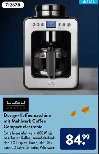 Aldi Süd Caso Design Kaffeemaschine mit Mahlwerk Coffee Compact electronic Angebot