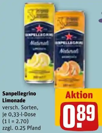 REWE Sanpellegrino Limonade 0,33 L Dose Angebot