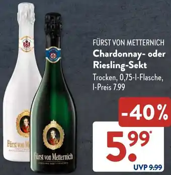 Aldi Süd FÜRST VON METTERNICH Chardonnay oder Riesling-Sekt 0,75 L Flasche Angebot