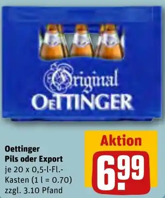 REWE Oettinger Pils oder Export 20x0,5 L-Fl. Kasten Angebot