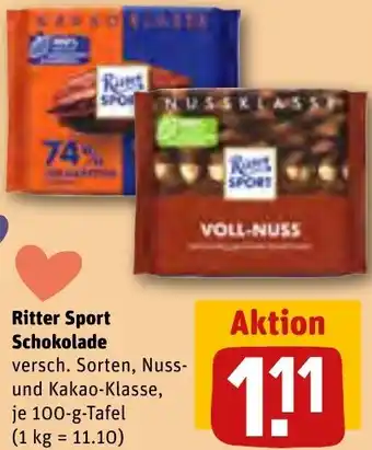 REWE Ritter Sport Schokolade 100 g Tafel Angebot