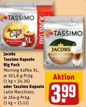 REWE Jacobs Tassimo Kapseln Big Pack 163,8 g oder Tassimo Kapseln 264 g Pckg. Angebot