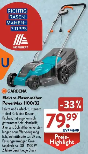 Aldi Süd GARDENA Elektro-Rasenmäher PowerMax 1100/32 Angebot