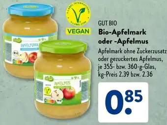 Aldi Süd GUT BIO Bio-Apfelmark oder Apfelmus 355-360 g Glas Angebot