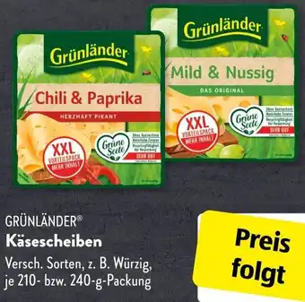 Aldi Süd GRÜNLÄNDER Käsescheiben 210-240 g Packung Angebot