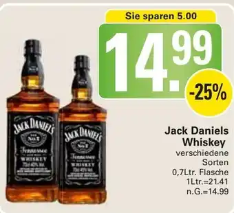 WEZ JACK DANIEL'S Whiskey 0,7 Ltr Flasche Angebot